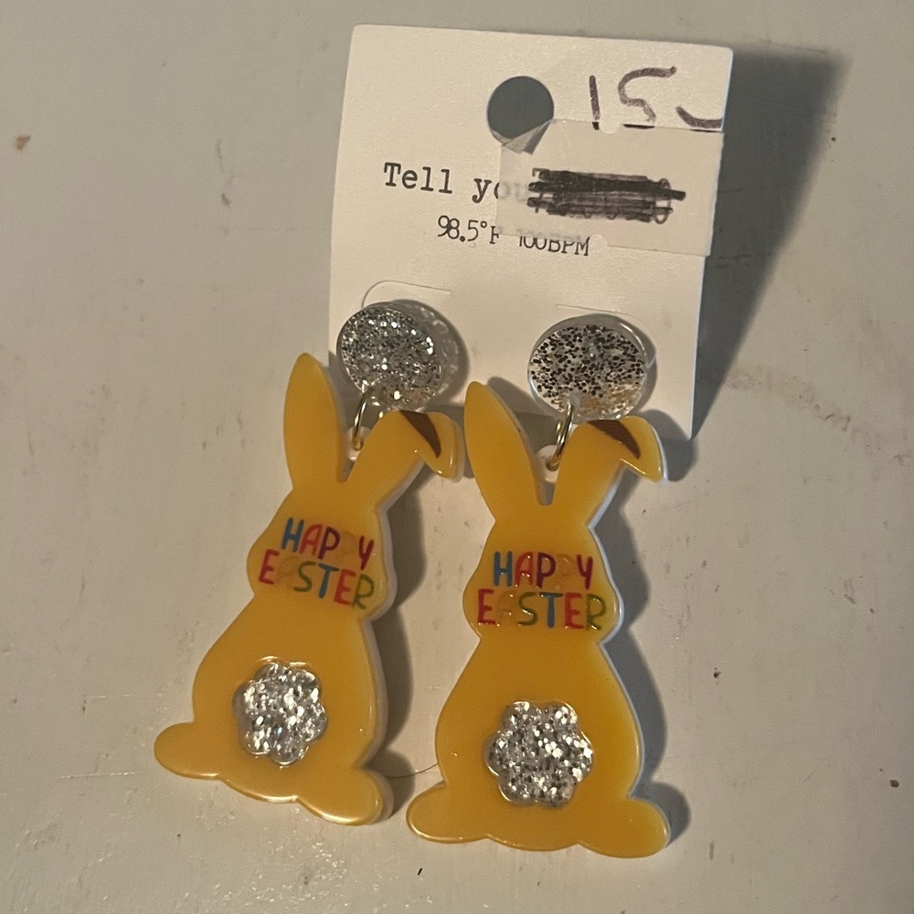 Yellow 'Happy Easter' Bunny Dangle Earrings